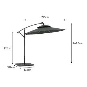 Garden Dark Grey Metal 2-Tier Cantilever Parasol Garden Household Patio Umbrella Outdoor Sun Umbrella Roman Umbrella with Lights