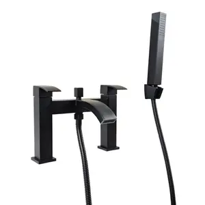 Bathroom Modern Waterfall Black Square Mixer Bath Filler Tap Set