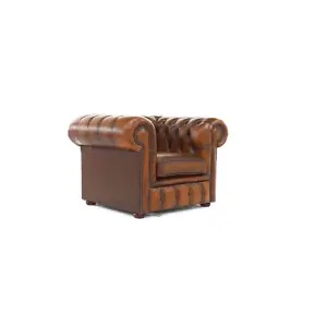 Chesterfield Low Back Club ArmChair Antique Tan Real Leather In Classic Style