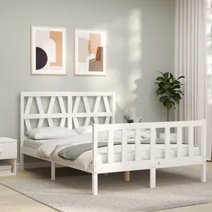 Berkfield Bed Frame with Headboard White 140x190 cm Solid Wood