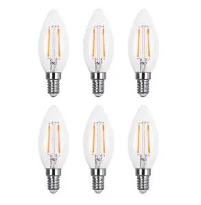 30w Equivalent LED Filament Candle Light Bulb Candle E14 Small Screw 2.0w - Warm White - Pack of 6