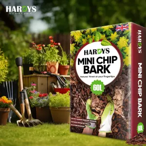 Hardys 60L Organic Mini Wood Bark Mulch - Spruce Chippings, Ideal for Ground Cover, Landscaping, Top Dressing, Root Insulation