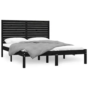 Berkfield Bed Frame Black Solid Wood 150x200 cm 5FT King Size