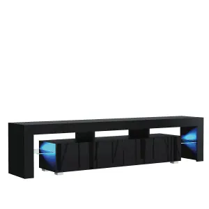 Nova TV Unit 200cm Black High Gloss Doors with LED Lighting - Creative Furniture