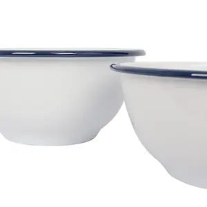 White Enamel Mixing Bowl Set - Blue