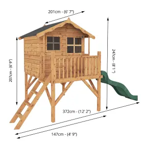 Mercia 12x6 Poppy Apex Shiplap Wooden Tower slide playhouse - Assembly service included