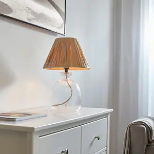 Luminosa Lyra Raffia 1 Light Table Lamp Clear Textured Glass, Natural Raffia