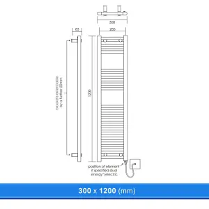 300x1200mm Straight Chrome Heated Towel Warmer Ladder Rail Radiator