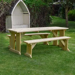 Tinwell 7ft Picnic Table and Bench Set - L213 x W158 x H72 cm - Light Green