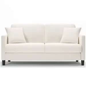 Neche 2 Seater Couch, Teddy Velvet Loveseat Sofa with Extra Deep Seats - Off White