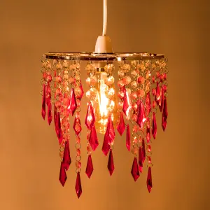 Innoteck Cherry Ceiling Chandelier Acrylic Light Shade With Sparkly Acrylic Droplets- Gradient Clear, Pink & Cherry