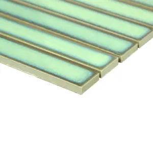 Luisa Green Gloss Thin Brick Ceramic Mosaic tile sheet, (L)295mm (W)298mm