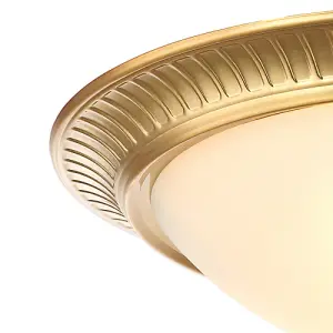 Traditional Brushed Gold Flush Ceiling Light Fitting with Opal Glass Diffuser