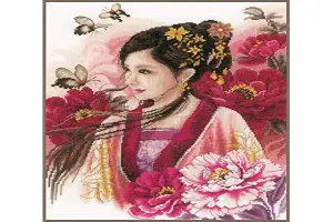 ASIAN LADY IN PINK - Counted Cross Stitch Kit: Asian Lady in Pink (Evenweave) - Lanarte