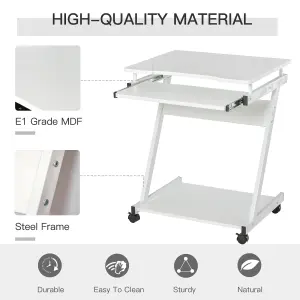 HOMCOM Movable Computer Desk with 4 Moving Wheels Sliding Keyboard Tray White