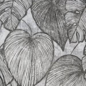 Galerie Julie Feels Home Silver Large Shimmery Monstera Leaf Wallpaper Roll