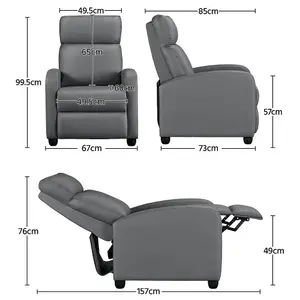 Yaheetech Grey PU Leather Recliner Chair with Pocket