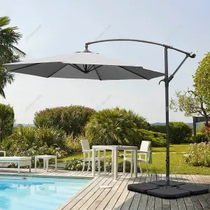 3M Outdoor Light Grey Cantilever Crank Tilt Swivel Banana Umbrella Sunshade with Fillable Base