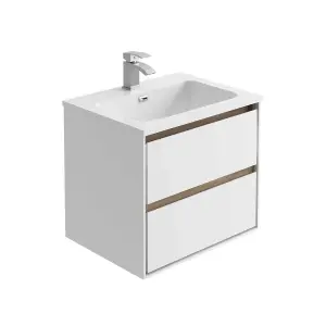 Norton White & Oak Wall Hung Vanity Unit & Basin Set (W)600mm (H)530mm