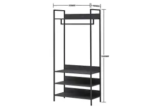 Zahra Bedroom Double Open Wardrobe 4 Shelves Furniture Storage Cupboard Black