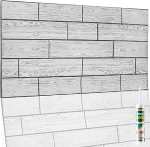 Faux Wood Wall Panels with Adhesive Included - Pack of 6 Sheets -Covering 29.76 ft²(2.76 m²) - Decorative Grey Wooden Design