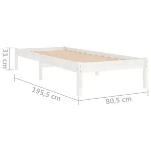 Berkfield Bed Frame White Solid Wood 75x190 cm Small Single