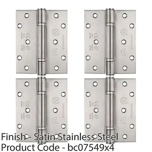 4 PACK - PAIR Grade 14 Heavy Duty Thrust Bearing Hinge 125 x 102mm Satin Stainless Steel