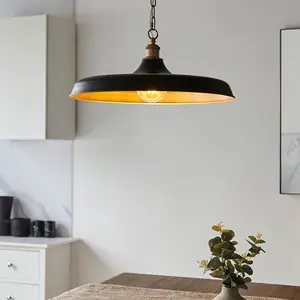 Luminosa Afragola Dome Pendant Ceiling Light Matt Black, Satin Gold Paint