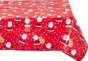 Celebright Festive PVC Tablecloth Set of 2 - Green Jolly Holiday & Santa's Festive Design, 52x70in