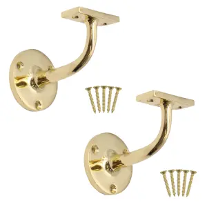 EAI Handrail Bracket Polished Brass Pack 2 Banister Brackets Stair Banister Wall Handrail 63mm