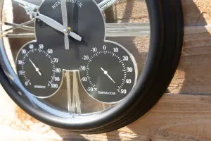 Wall Hanging Black Clock with Thermometer and Hygrometer