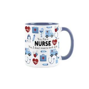 Purely Home Nurse Mug Fun Trades Gift - White and Blue Coffee/Tea Present Mug Gift