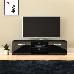 Vida Designs Cosmo Black 2 Door TV Unit 140cm Sideboard Cabinet