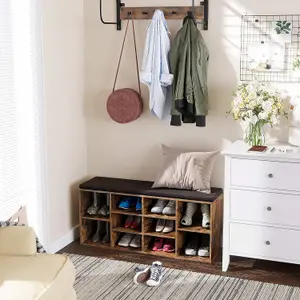 VASAGLE Shoe Bench, Shoe Shelf, Shoe Rack, Storage Cabinet, 10 Compartments, with Cushion, for Entryway, Rustic Brown