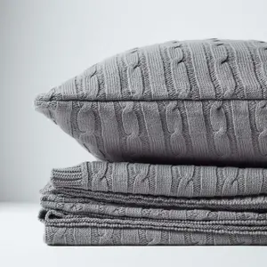 Homescapes Cotton Cable Knit Throw Grey, 130 x 170 cm