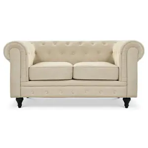 Velvet Chesterfield 2 Seater Sofa - Cream