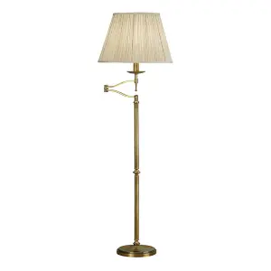 Luminosa Stanford 1 Light Swing Arm Floor Lamp Antique Brass with Beige Shade, E27