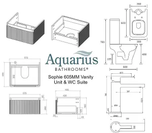 Aquarius Sophie 605MM Vanity Unit Matt White WC Set with Matt Black Finishes