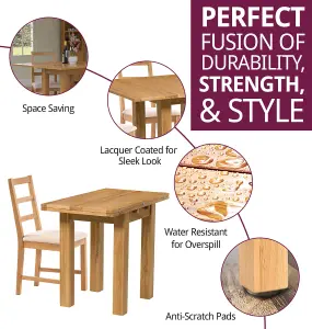 Hallowood Furniture Waverly Small Folding Table with 4 Ladder Back Oak Chairs with Beige Fabric Seats