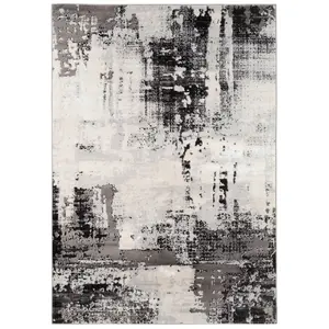 Silver Grey Transitional Contemporary Abstract Living Area Rug 60x110cm