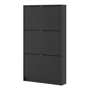 Shoes Shoe cabinet  w. 3 tilting doors and 1 layer Matt Black