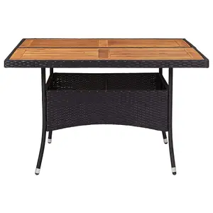 Berkfield Outdoor Dining Table Black Poly Rattan and Solid Acacia Wood