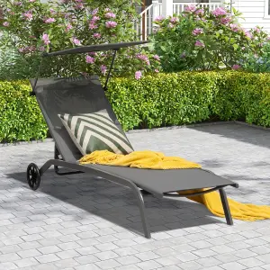 Costway Patio Chaise Lounge Chair w/6-Level Canopy & Wheels Heavy-Duty