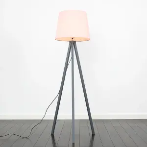 ValueLights Modern Grey Wood Tripod Design Floor Lamp With Pink Shade