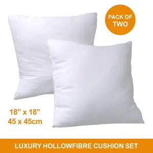 Set of 2 18" Plain Cushion Pads  Extra Deep Hollow Fibre Filled Pillow Inserts for Comfort