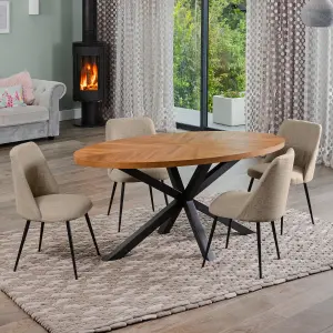 Dosenna Oval Dining Table Set with 4 Morandi Fabric Chairs - Brown