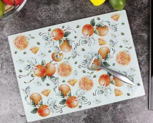 Tangerines Glass Chopping Board - Fruits & Bees Rectangular Worktop Protector