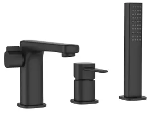 Black 3-Hole Bath Tap Pull Out Shower Handle Space Saving Bathroom Mixer Faucet