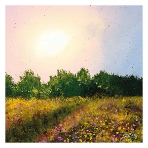 Siobhan McEvoy Wildflower Meadow Canvas Print Green/Pink/Blue (40cm x 40cm)