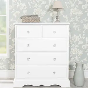 Romance True White 2 Over 3 Chest of Drawers with Crystal Handles